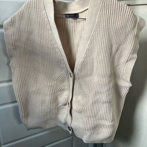 Marks & Spencer Cream Ribbed Knit Cardigan Sweater Vest XL